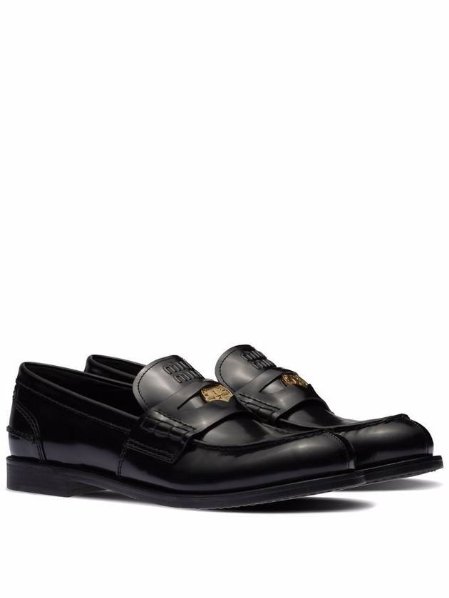 Brushed Leather Penny Loafers Black - MIU MIU - BALAAN 4