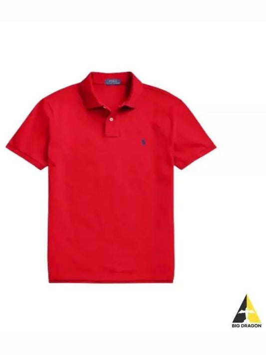 Iconic Mesh Slim Fit Polo Shirt Red - POLO RALPH LAUREN - BALAAN 2