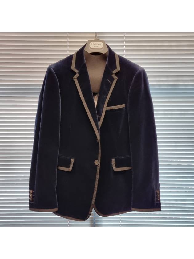 Men's Cotton Velvet Tip Classic Jacket Navy - THOM BROWNE - BALAAN.