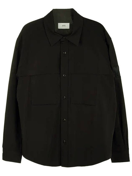 technical heart logo patch pocket long sleeve shirt black - AMI - BALAAN.