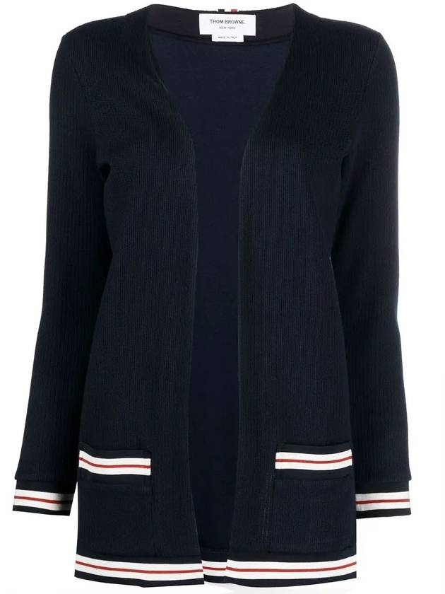 Cricket Stripe Lightweight Textured Cotton V-Neck Cardigan Navy - THOM BROWNE - BALAAN 5