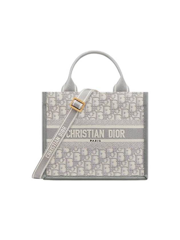 Small Book Oblique Embroidery Calf Skin Tote Grey - DIOR - BALAAN 1