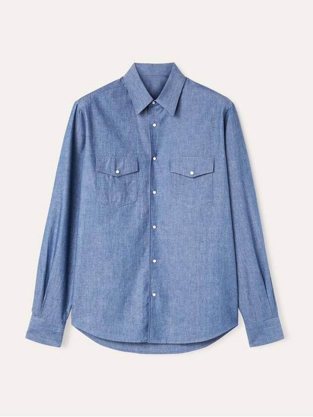 Thomas Pearl Button Denim Long Sleeve Shirt Blue - LORO PIANA - BALAAN 2