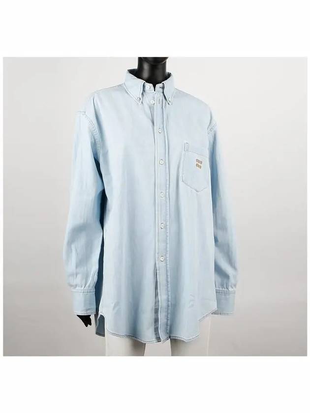 Chambray Denim Long Sleeve Shirt Light Blue - MIU MIU - BALAAN 3