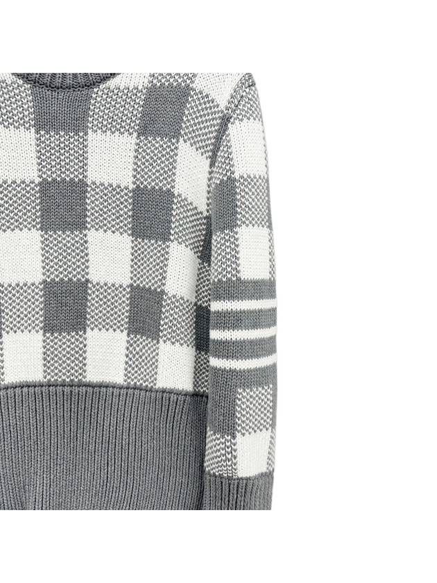 Men's 4 Bar Gingham Check Jacquard Knit Top Grey - THOM BROWNE - BALAAN 4