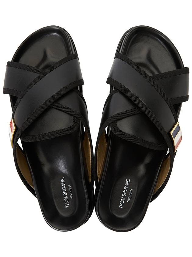 Vitello Calf Enamel Criss Cross Loafer Sandals Black - THOM BROWNE - BALAAN 3