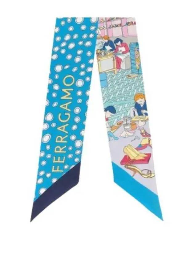 Atelier Print Mini Silk Scarf Blue - SALVATORE FERRAGAMO - BALAAN 2