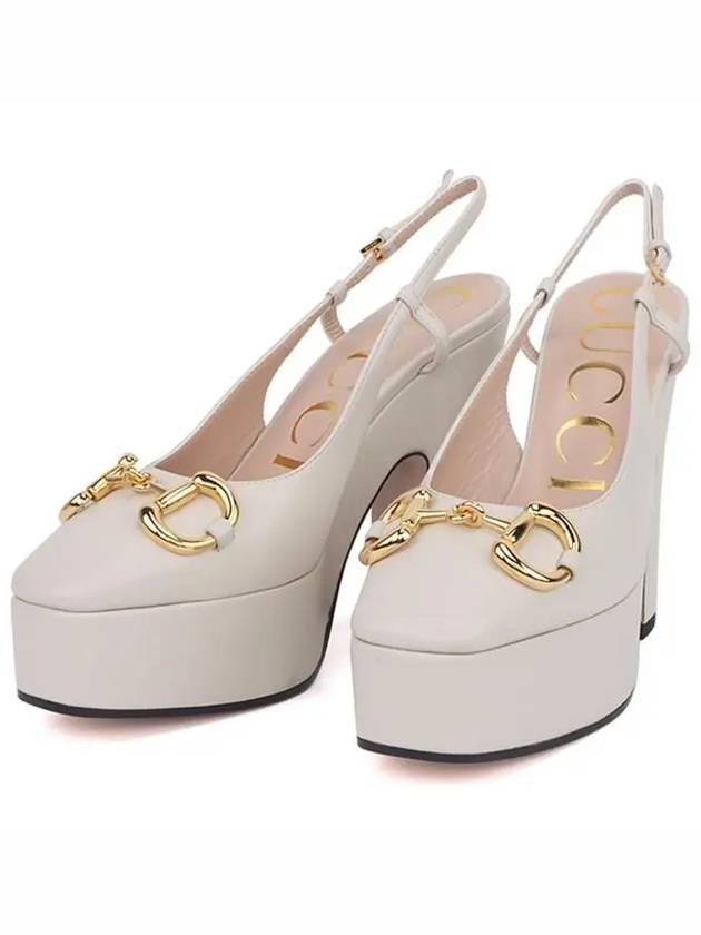 Horsebit Platform Pumps Heel White - GUCCI - BALAAN.