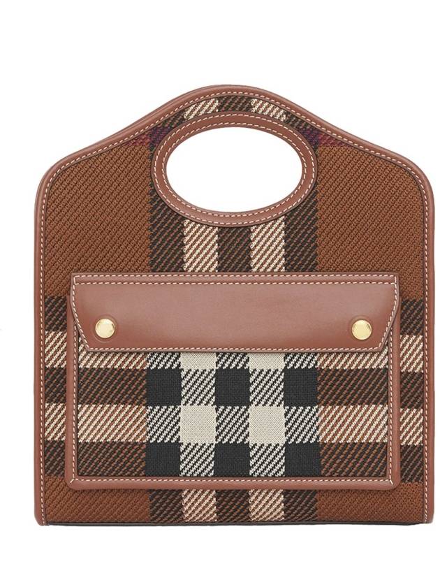 Mini Knit Check Leather Pocket Tote Bag Brown - BURBERRY - BALAAN 20