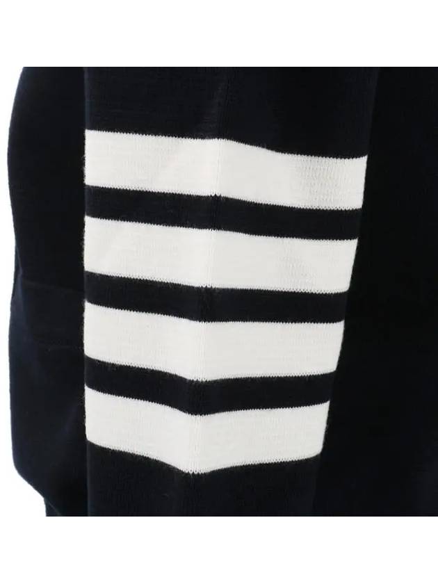 Milano Stitch 4 Bar Classic V Neck Fine Merino Wool Cardigan Navy - THOM BROWNE - BALAAN 5