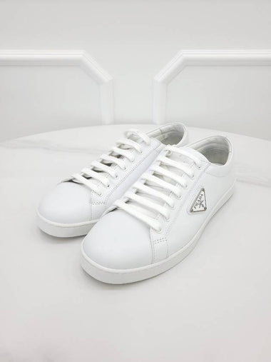 Triangular logo white sneakers 7 5 - PRADA - BALAAN 1