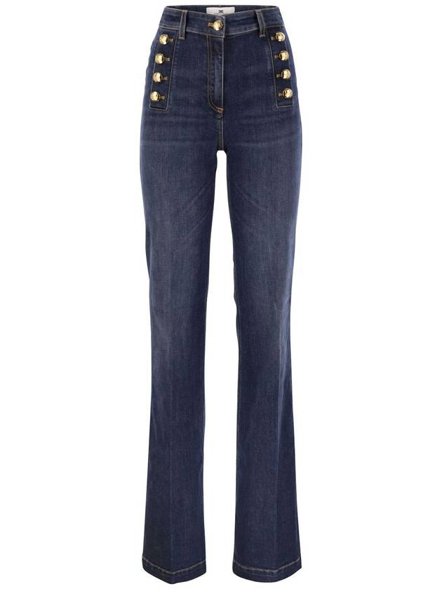 Stretch cotton flared jeans with side button fastening - ELISABETTA FRANCHI - BALAAN 1