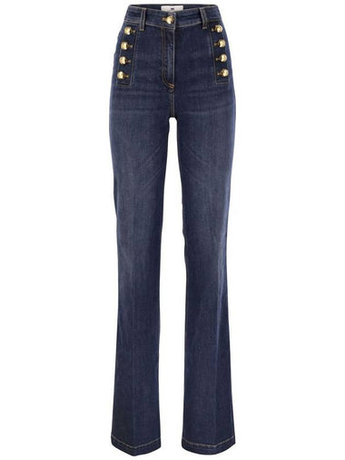 Stretch cotton flared jeans with side button fastening - ELISABETTA FRANCHI - BALAAN 1