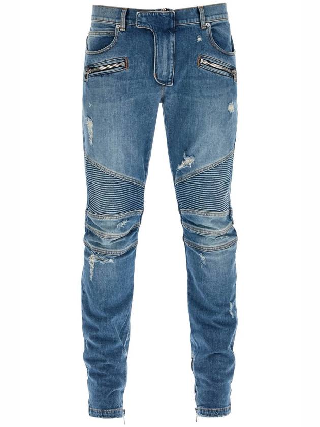 Biker Fade Denim Skinny Jeans Blue - BALMAIN - BALAAN 2