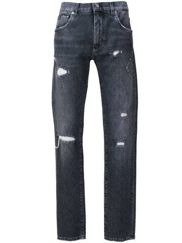 Distressed Straight Leg Jeans Dark Blue - DOLCE&GABBANA - BALAAN 1