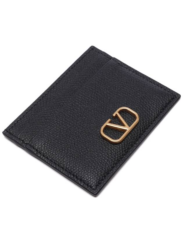 V Logo Signature Grainy Calfskin Card Wallet Black - VALENTINO - BALAAN 6