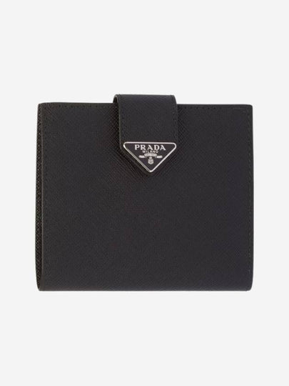 Triangle Logo Saffiano Leather Half Wallet Black - PRADA - BALAAN 2