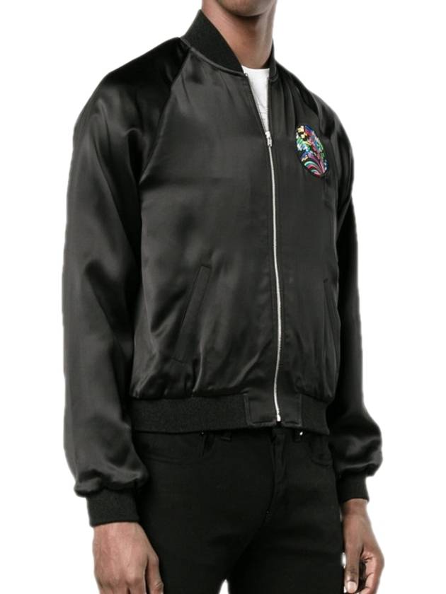 Shark Patch Satin Bomber Jacket Black - SAINT LAURENT - BALAAN 4