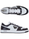 Men's Downtown Triangle Logo Leather Low Top Sneakers White Black - PRADA - BALAAN 3