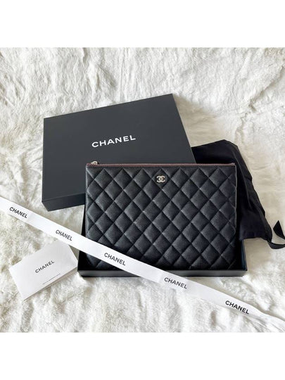 Silver CC Logo Medium Calfskin Clutch Bag Black - CHANEL - BALAAN 2