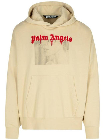 Palm Angels 'Portrait' Beige Cotton Sweatshirt - PALM ANGELS - BALAAN 1