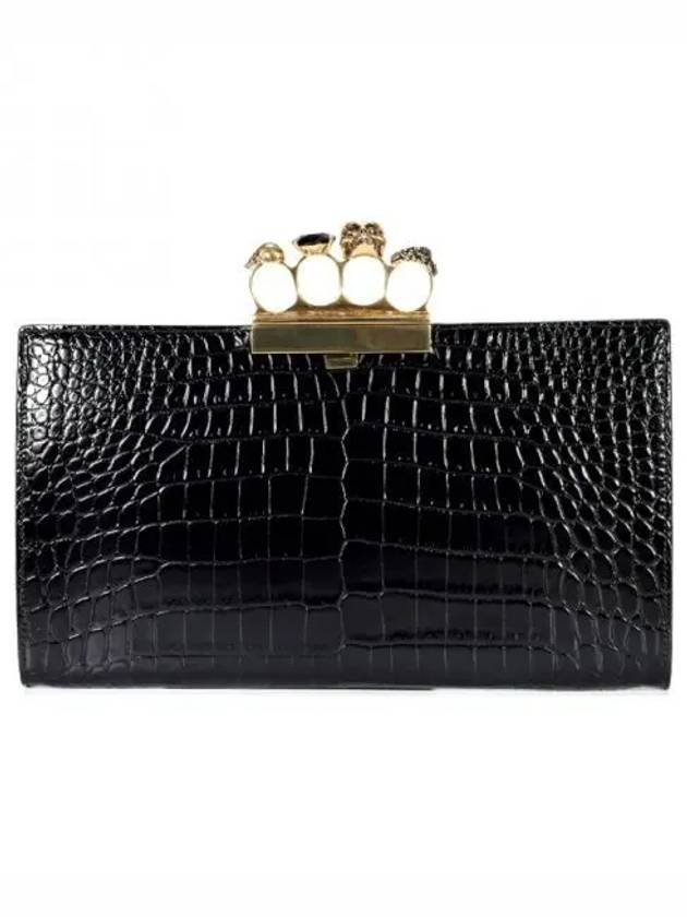 Jewel Four Ring Embossed Clutch Bag Black - ALEXANDER MCQUEEN - BALAAN 2