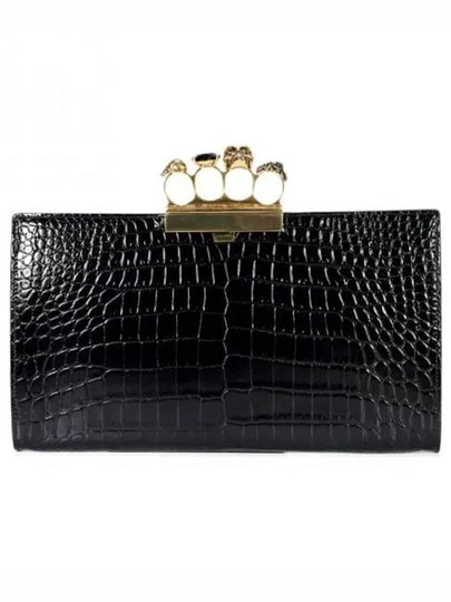 Jewel Four Ring Embossed Clutch Bag Black - ALEXANDER MCQUEEN - BALAAN 2