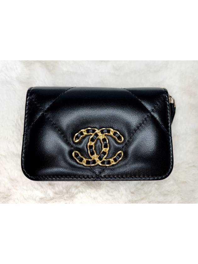 Workshop Collection 19 Lambskin Gold Zipper Coin Card Wallet Black - CHANEL - BALAAN 3