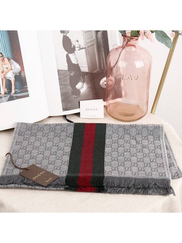 Web GG Two-Tone Muffler Grey - GUCCI - BALAAN 5