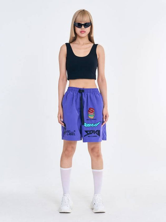 Salon de Key Unisex Concept Logo Embroidered Nylon Peach Shorts Orient Blue Purple SDKIIISD240514SH001 - SALONDEKII SDLABEL - BALAAN 2