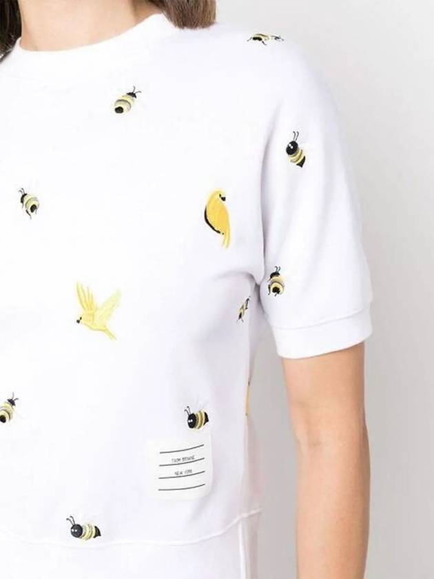 Bird Bee Milano Cotton Intarsia Short Sleeve T-Shirt White - THOM BROWNE - BALAAN 4