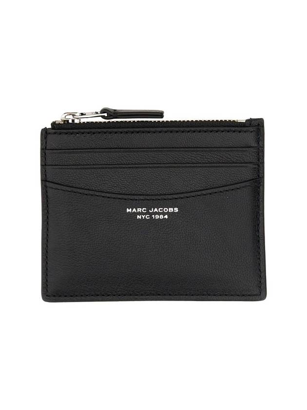 The Slim 84 Logo Print Leather Card Wallet Black - MARC JACOBS - BALAAN.