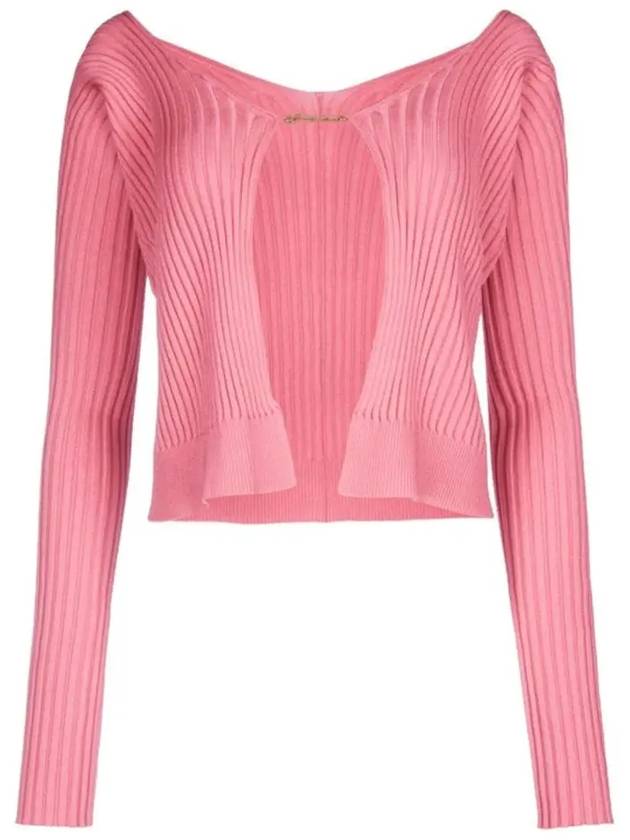 La Maille Pralu Longue Micro Charm Logo Cardigan Light Pink - JACQUEMUS - BALAAN 3