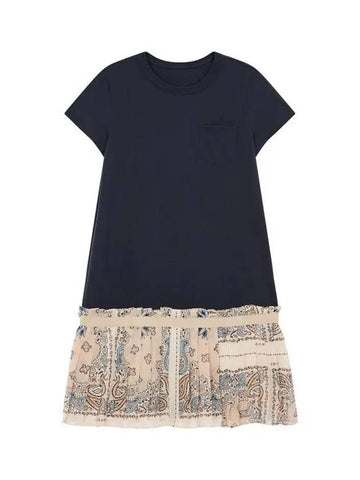 Women's Bandana Print Pleated Cotton Dress Navy 270799 - SACAI - BALAAN 1