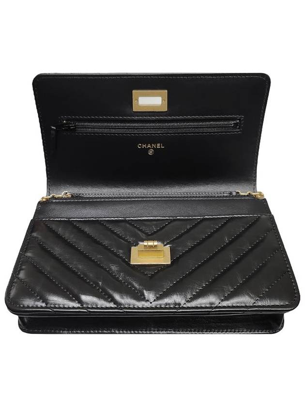 A70328 Black Chevron Calfskin 2 55 WOC Gold Chain Cross Bag - CHANEL - BALAAN 8