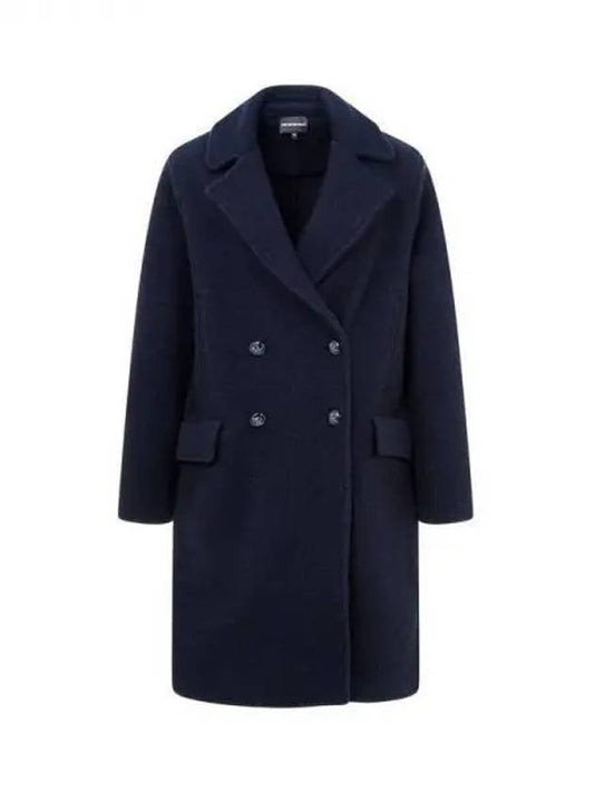 Women s Wide Lapel Wool Double Coat Navy 270514 - EMPORIO ARMANI - BALAAN 1