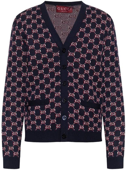 GG Shadow Wool Jacquard Cardigan Navy - GUCCI - BALAAN 2