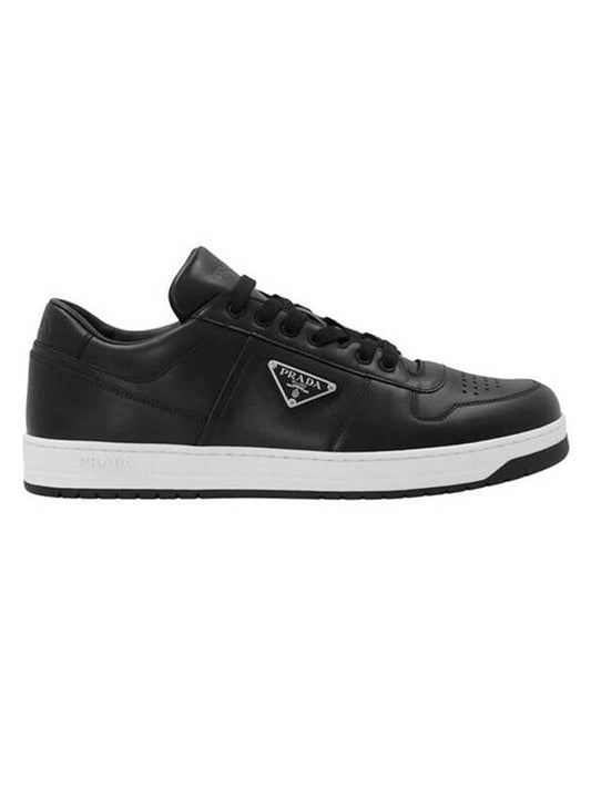 Downtown Triagle Logo Leather Low Top Sneakers Black - PRADA - BALAAN 1