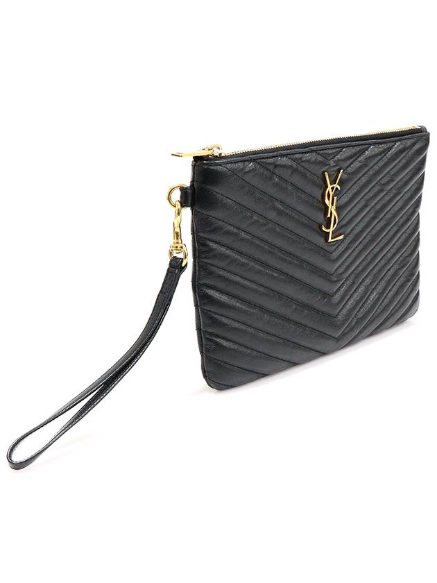 379039 Black Matelasse Classic Monogram Small Strap Pouch Clutch - SAINT LAURENT - BALAAN 3