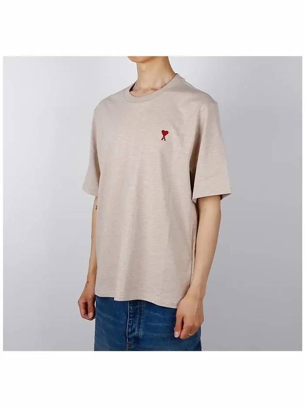 Small Heart Logo Boxy Fit Short Sleeve T-shirt Heather Light Beige - AMI - BALAAN 3