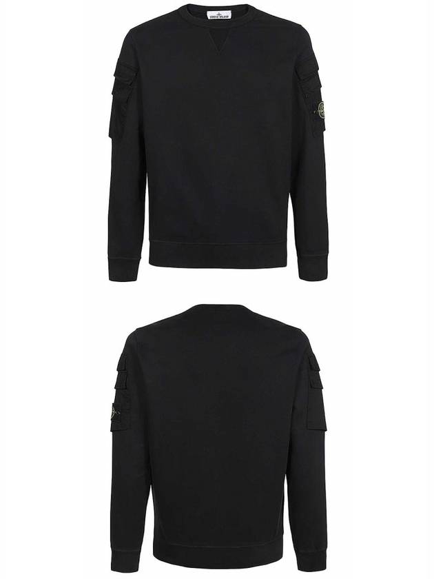 Garment Dyed Double Pocket Brushed Cotton Fleece Sweatshirt Black - STONE ISLAND - BALAAN 5