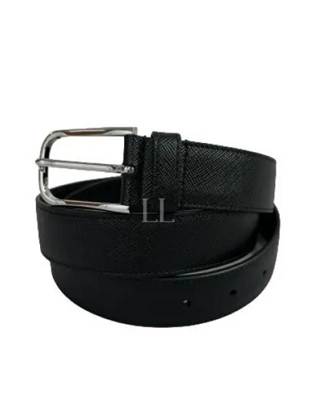 Metal Buckle Saffiano Leather Belt Black - PRADA - BALAAN 2