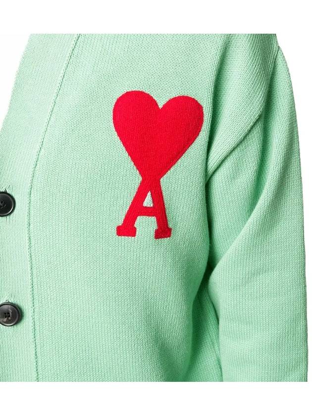 Men's Big Heart Logo Patch Overfit Cardigan Aqua Green - AMI - BALAAN 5