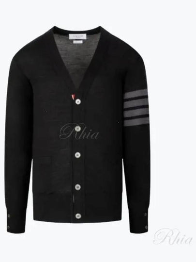 Men's Classic V-neck Merino Wool Cardigan Black - THOM BROWNE - BALAAN 2