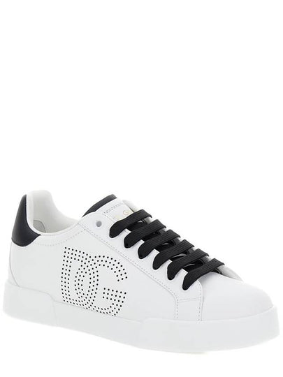 'Portofino' White Low Top Sneakers With Perforated Dg Logo In Leather Woman - DOLCE&GABBANA - BALAAN 2