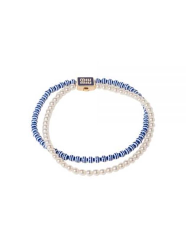 Metal Faux Pearl Choker Blue - MIU MIU - BALAAN 2