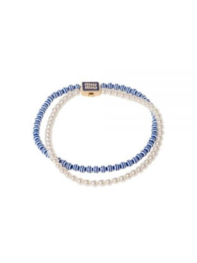 Metal Faux Pearl Choker Blue - MIU MIU - BALAAN 2