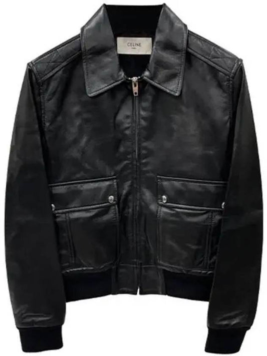 Soft lamb skin classic aviator blouson jacket black men s 270674 - CELINE - BALAAN 1