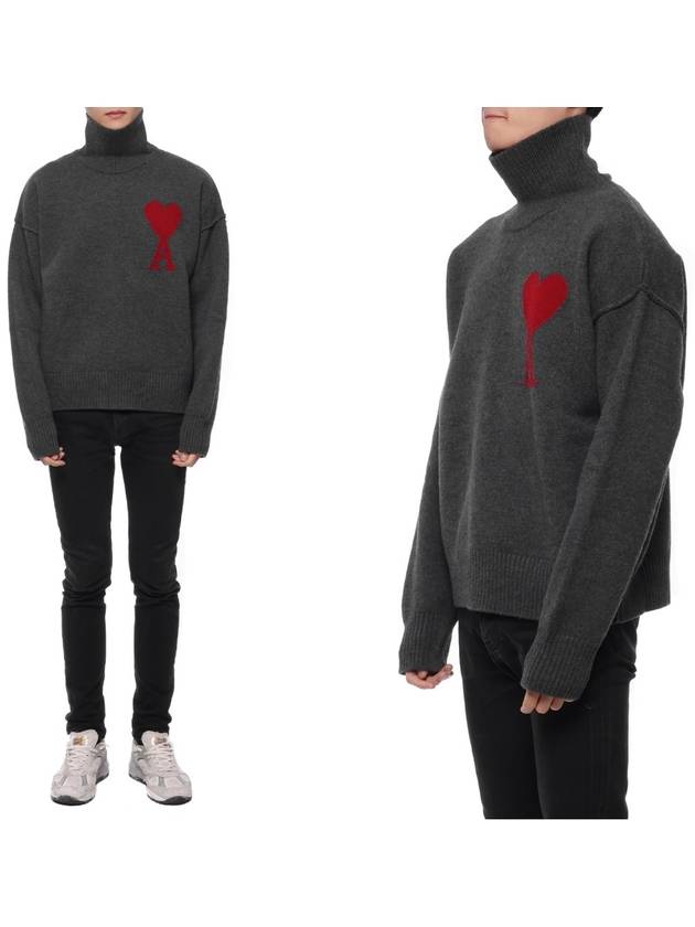 Intarsia Heart Logo Turtleneck Grey - AMI - BALAAN 2