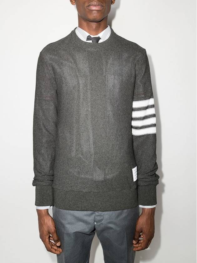 4 Bar Stripe Open Raschel Stitch Sweatshirt Grey - THOM BROWNE - BALAAN 4